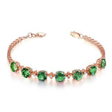 Emerald Green Crystal Flower Chain Bracelet 18k Rose Gold Filled