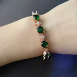 Emerald Green Crystal Flower Chain Bracelet 18k Rose Gold Filled