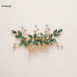 Green Crystal Hair Comb Bridal Jewelry Rhinestone Alloy Headpiece
