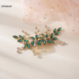 Green Crystal Hair Comb Bridal Jewelry Rhinestone Alloy Headpiece