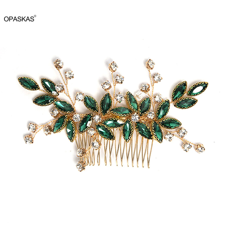 Green Crystal Hair Comb Bridal Jewelry Rhinestone Alloy Headpiece