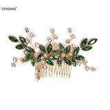 Green Crystal Hair Comb Bridal Jewelry Rhinestone Alloy Headpiece