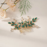 Green Crystal Hair Comb Bridal Jewelry Rhinestone Alloy Headpiece
