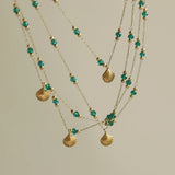 Green Crystal Shell Pendant Necklace Stainless Steel Chain Jewelry Gift