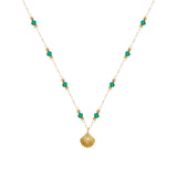 Green Crystal Shell Pendant Necklace Stainless Steel Chain Jewelry Gift