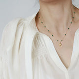Green Crystal Shell Pendant Necklace Stainless Steel Chain Jewelry Gift