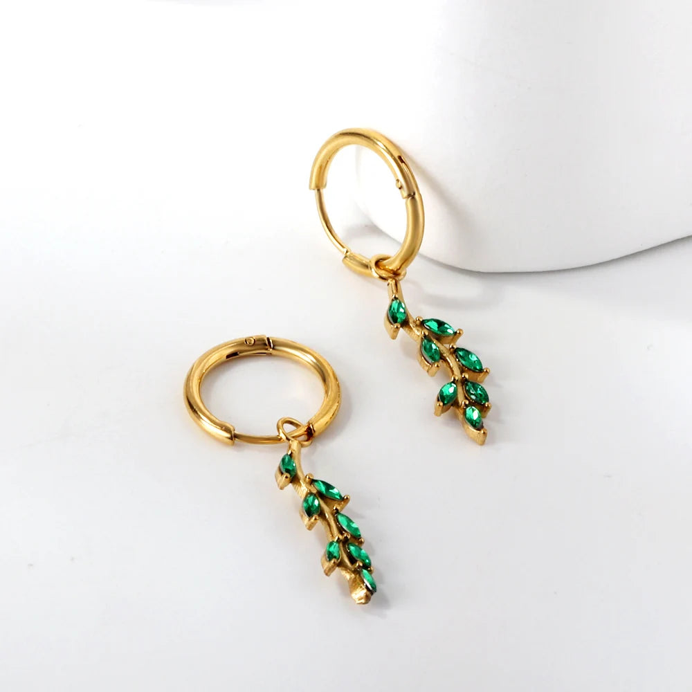 Green Crystal Hoop Earrings Vintage Pearl Dangle Ear Clip Jewelry Gift