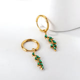 Green Crystal Hoop Earrings Vintage Pearl Dangle Ear Clip Jewelry Gift