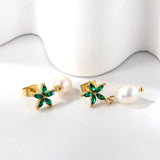 Green Crystal Hoop Earrings Vintage Pearl Dangle Ear Clip Jewelry Gift
