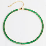 Green CZ Hip Hop Tennis Chain Necklace 18k Colorful Crystal Street Party