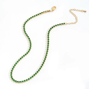 Green CZ Hip Hop Tennis Chain Necklace 18k Colorful Crystal Street Party