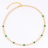 Green CZ Hip Hop Tennis Chain Necklace 18k Colorful Crystal Street Party