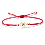 Green CZ Clover Charm Bracelet Men Women Red Pink Thread Jewelry