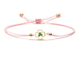 Green CZ Clover Charm Bracelet Men Women Red Pink Thread Jewelry