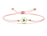 Green CZ Clover Charm Bracelet Men Women Red Pink Thread Jewelry