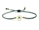 Green CZ Clover Charm Bracelet Men Women Red Pink Thread Jewelry