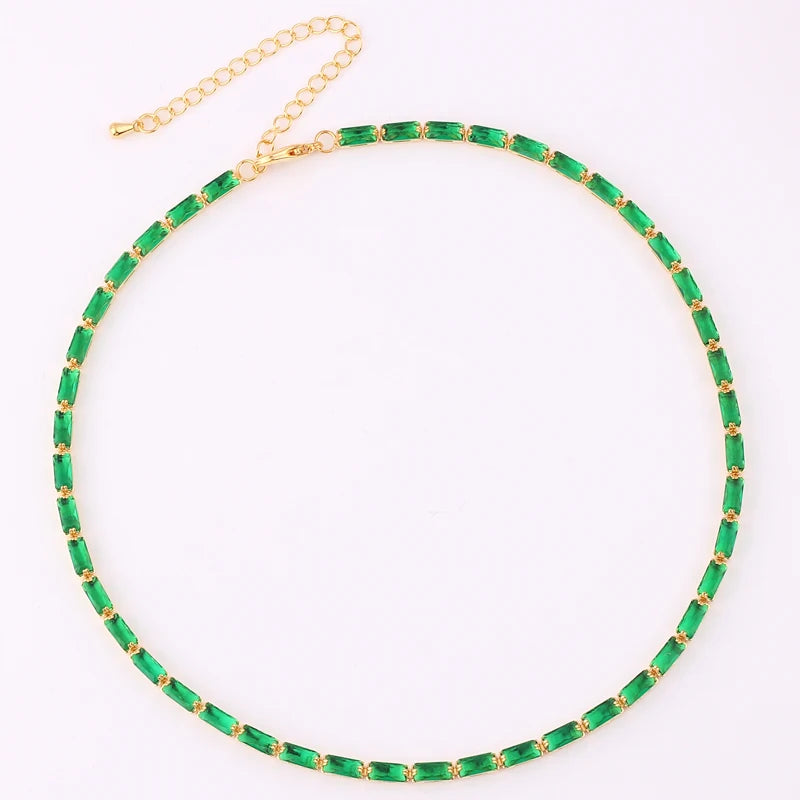 Green Cubic Zirconia Tennis Chokers Necklaces For Women