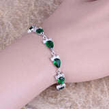 Green CZ Silver Plated Chain Bracelet 6-8 inch S0390