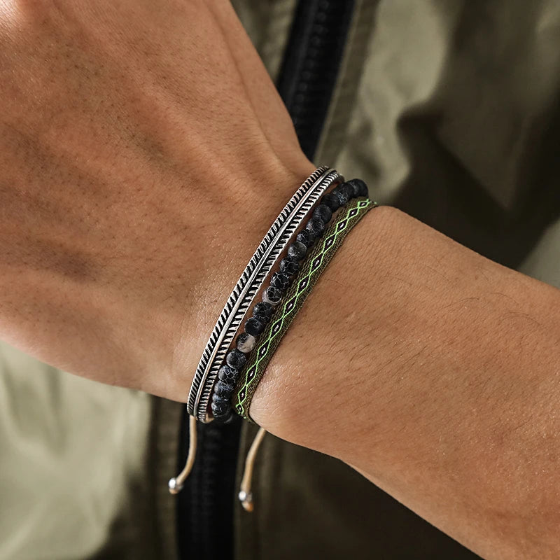 Green Demon Eye Agate Stone Bracelet Men's Set