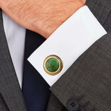 Green Dinosaur Stone Jagged Edge Cufflinks