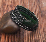 Green Double Wrap Leather Wristbands Bracelet Cuff Mens