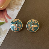 Green Sun Flower Pearl Ear Studs for Women