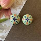 Green Sun Flower Pearl Ear Studs for Women