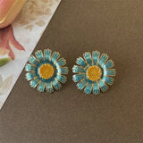 Green Sun Flower Pearl Ear Studs for Women