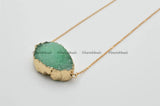 Green Druzy Quartz Oval Stone Pendant Necklace Women Jewelry