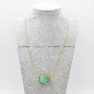 Green Druzy Quartz Oval Stone Pendant Necklace Women Jewelry