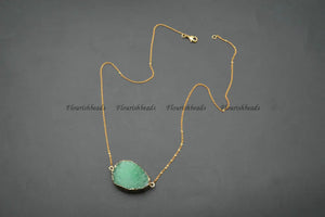 Green Druzy Quartz Oval Stone Pendant Necklace Women Jewelry