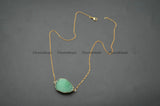 Green Druzy Quartz Oval Stone Pendant Necklace Women Jewelry