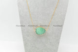 Green Druzy Quartz Oval Stone Pendant Necklace Women Jewelry