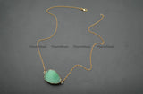 Green Druzy Quartz Oval Stone Pendant Necklace Women Jewelry
