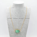 Green Druzy Quartz Oval Stone Pendant Necklace Women Jewelry