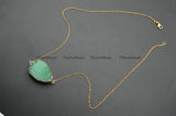 Green Druzy Quartz Oval Stone Pendant Necklace Women Jewelry