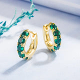 Green Emerald Zircon Round Hoop Earrings For Women