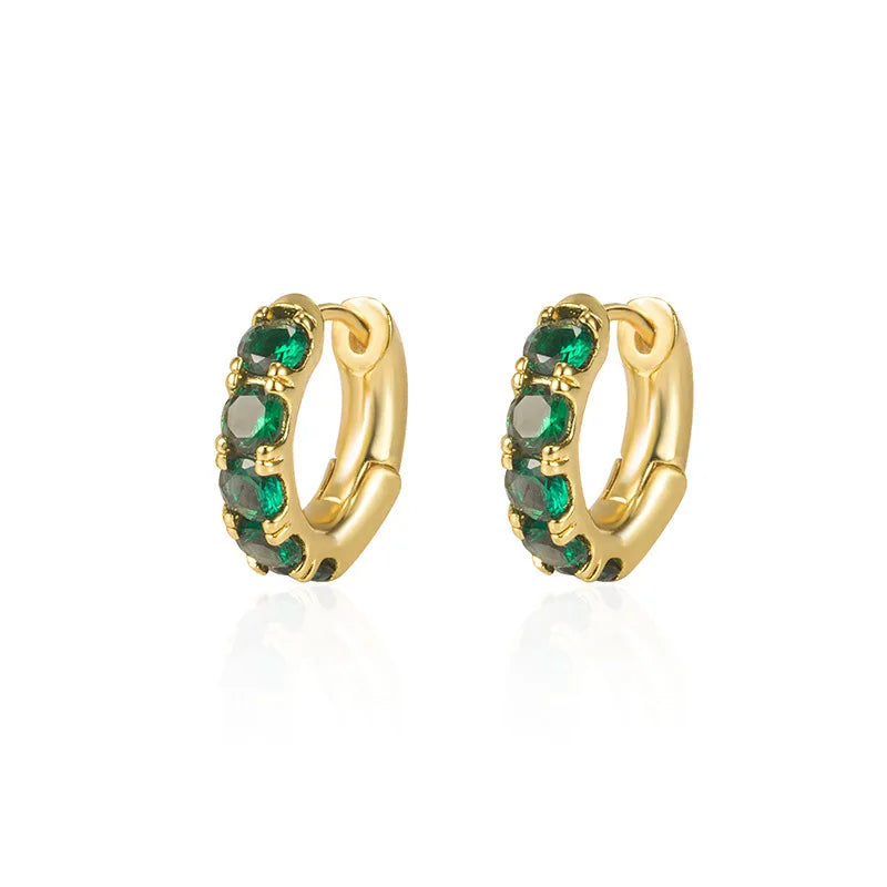 Green Emerald Zircon Round Hoop Earrings For Women