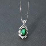 Green Emerald Diamond Pendant 925 Silver Charm Party Necklace