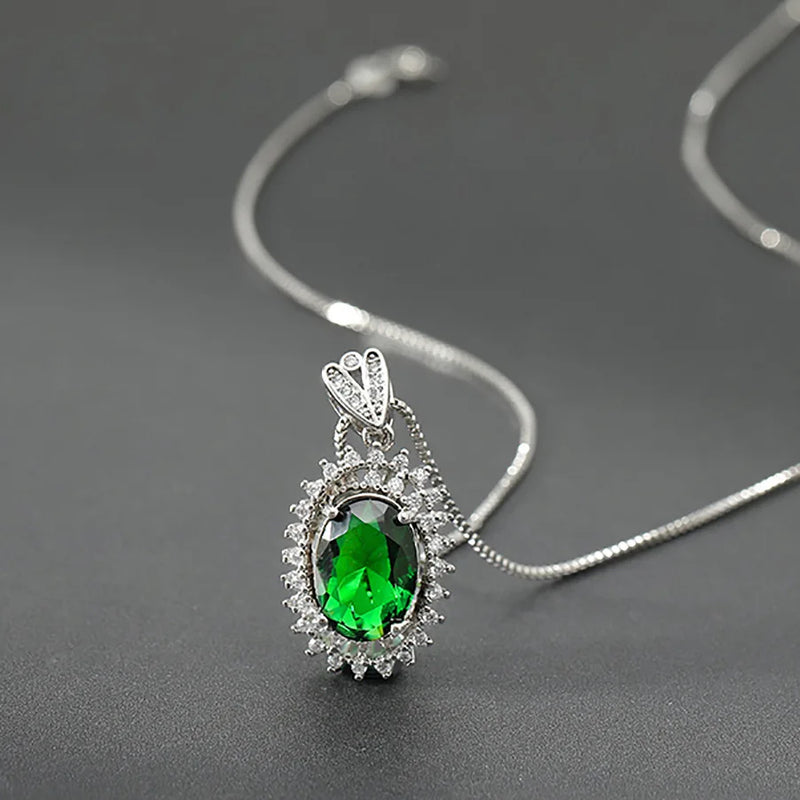 Green Emerald Diamond Pendant 925 Silver Charm Party Necklace