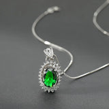 Green Emerald Diamond Pendant 925 Silver Charm Party Necklace