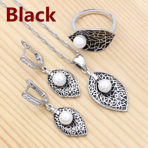 Green Enamel Leaf 925 Silver Jewelry Set