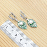 Green Enamel Leaf 925 Silver Jewelry Set