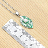 Green Enamel Leaf 925 Silver Jewelry Set