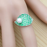 Green Enamel Leaf 925 Silver Jewelry Set