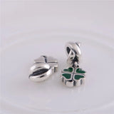 Green Enamel Lucky Clover Charms Silver 925 Beads For Jewelry Making DIY
