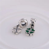 Green Enamel Lucky Clover Charms Silver 925 Beads For Jewelry Making DIY