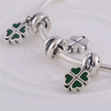 Green Enamel Lucky Clover Charms Silver 925 Beads For Jewelry Making DIY