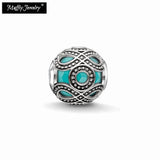 Green Ethnic Charm Beads for Key Necklace Bracelet, Silver