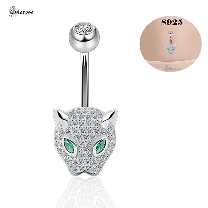 Green Eyes 925 Silver Navel Jewelry Leopard Belly Piercing